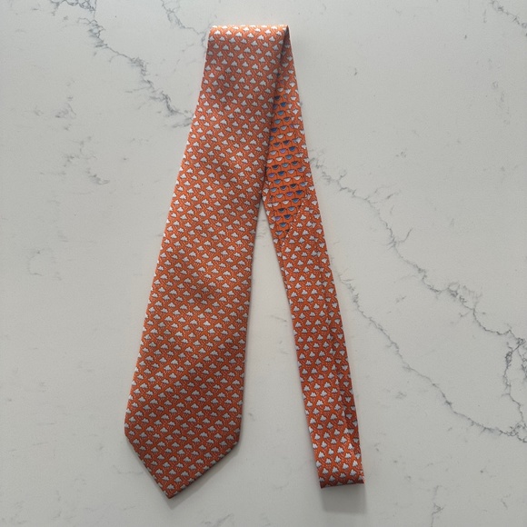 Hermes 100% Silk Tie - Orange Cloud Print
